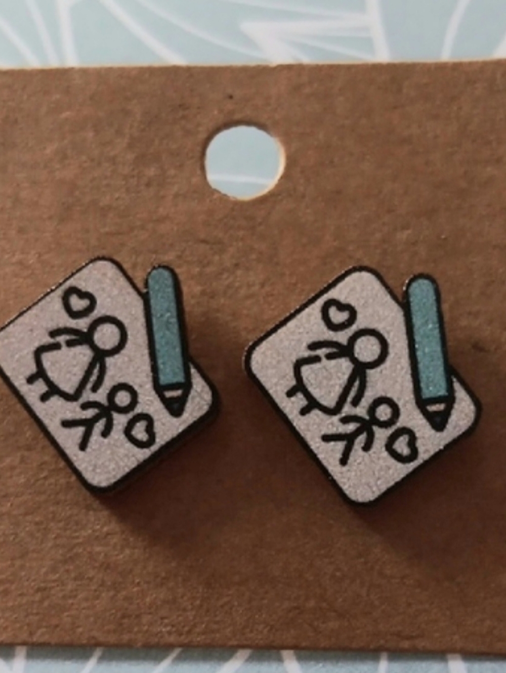 Dainty Cute Kids Drawing Wooden Earrings New!